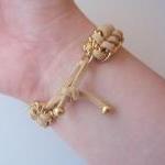 Warm Neutral - Fishbone Braid Bracelet, Gold Chain..