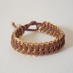 Summer Tan - Fishbone Braid Bracelet, Gold Chain..