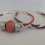 Cosy Line Beaded And Braided Bracelets, Red And..