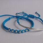 Bright Sea Blue Satin Beaded Friendship Bracelets..