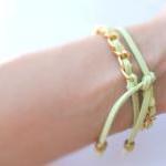 Gold Chain Double Wrap Daisy Bracelet In Lime..