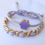 Gold Chain Double Wrap Daisy Bracelet In Lavender