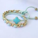 Gold Chain Double Wrap Summer Bracelet In Mint..