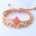 Coral Peach Pastel Double Wrap Summer Bracelet..