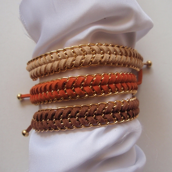 Warm Neutral - Fishbone Braid Bracelet, Gold Chain Summer Trend Modern Gift Choose Your Color