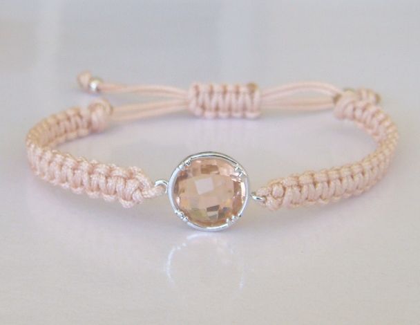 Peach Cream Dreams Elegant Friendship Bracelet Champagne Round Crystal Minimal Sparkle Gift For Her