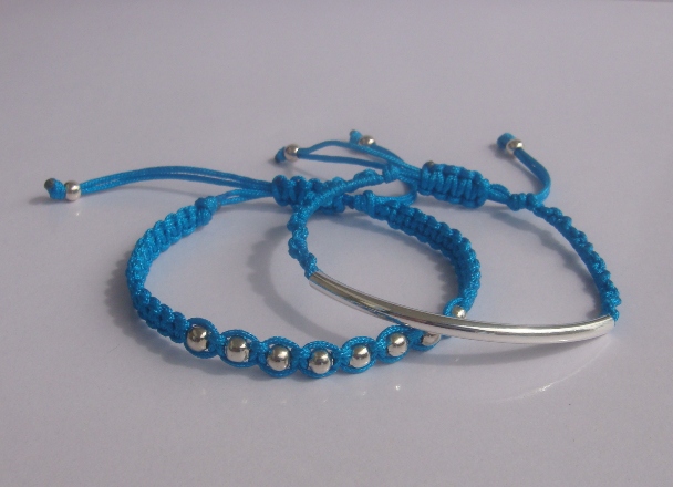 Bright Sea Blue Satin Beaded Friendship Bracelets Playful Summer Fun Set Of Two